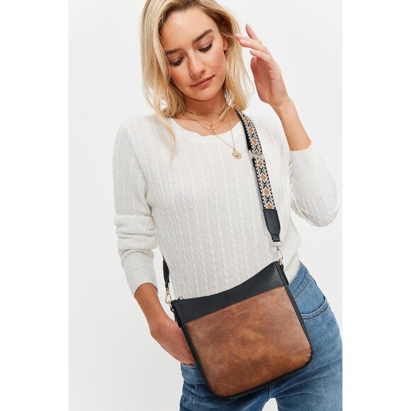 Women Crossbody Bag Vegan Leather Wide Strap Purses Daily Use - Picture 2 of 7